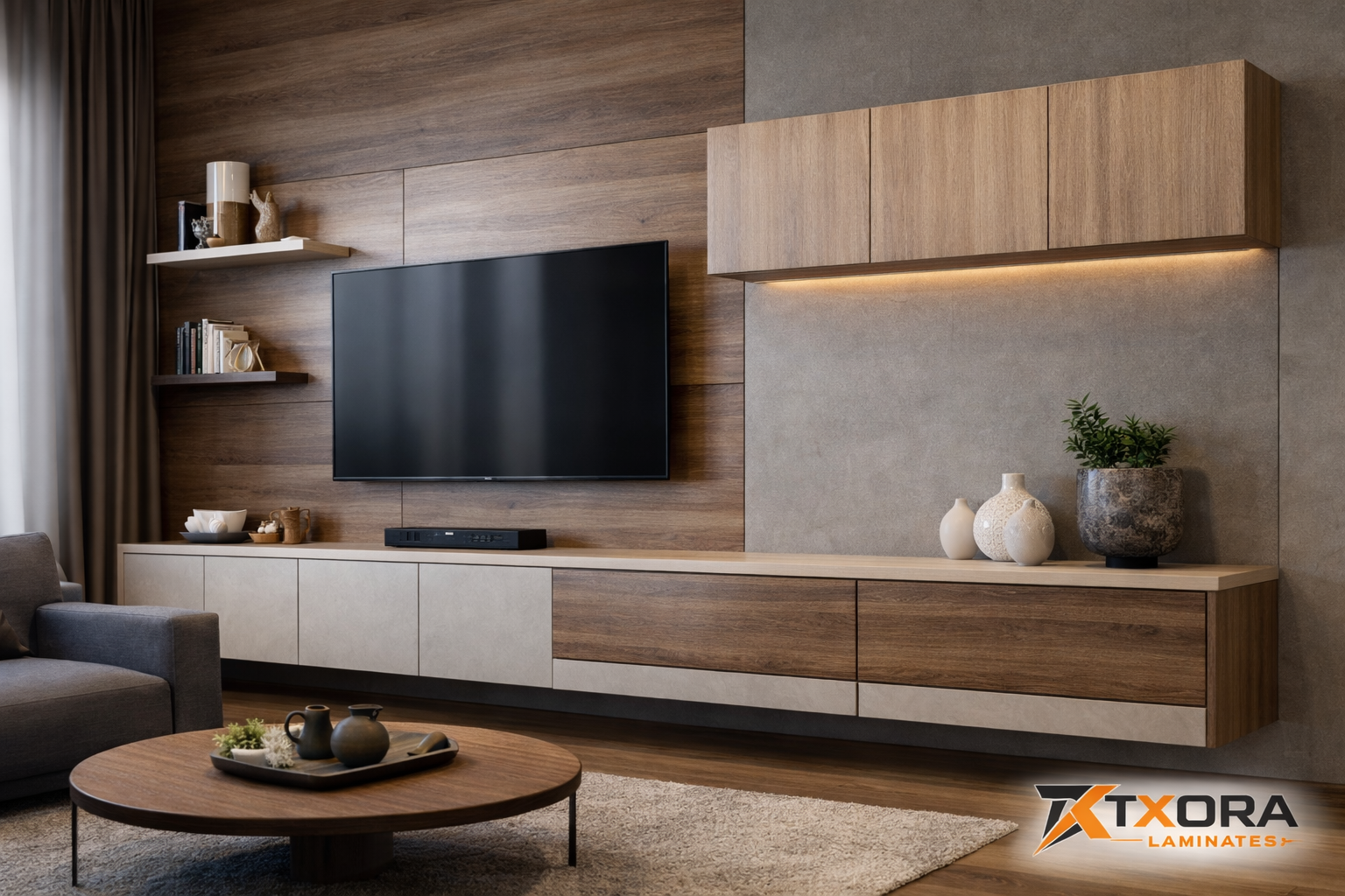 Modern Wood Finish Interior HPL TV Panel